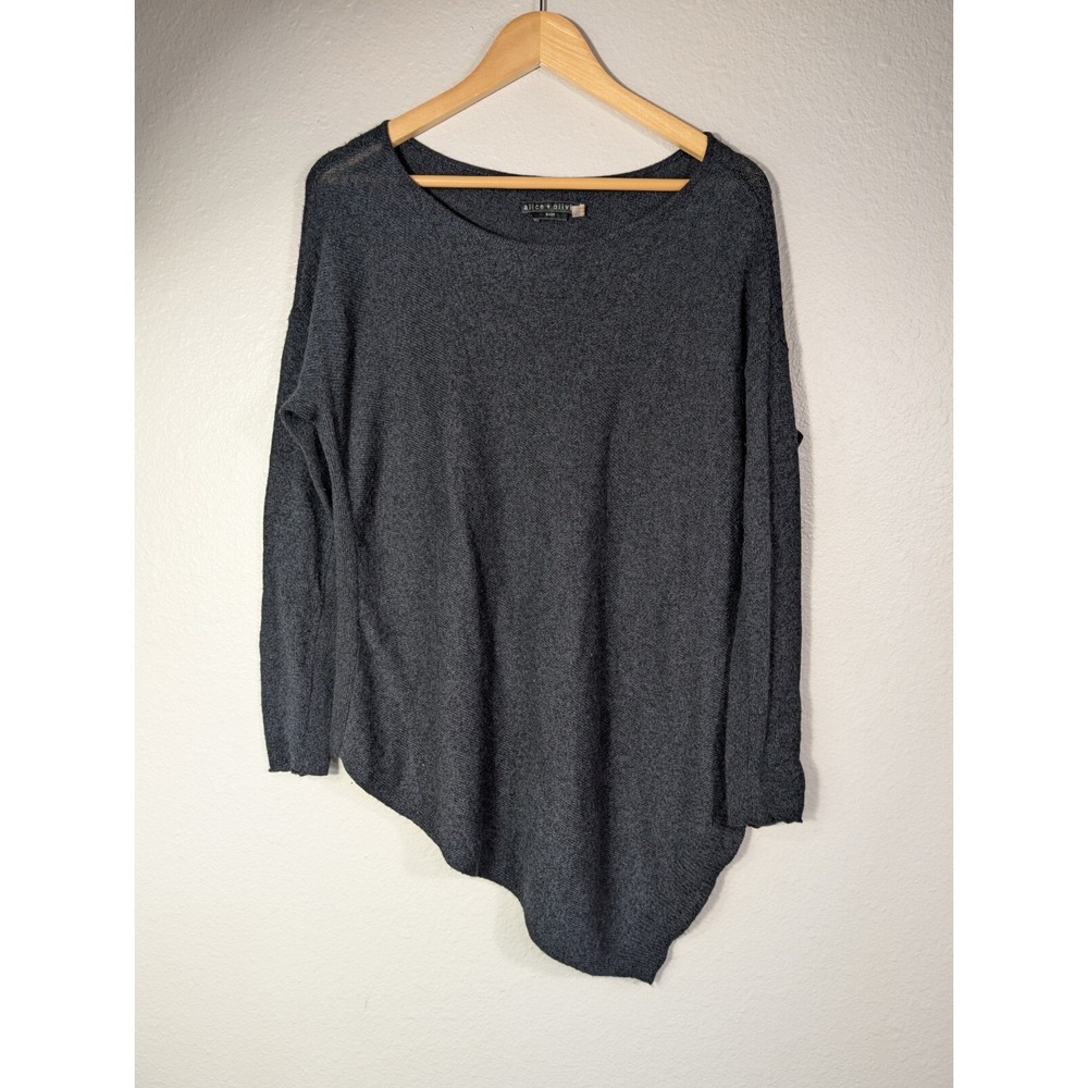 Alice + Olivia Sweater Womens M Navy Blue Angora Wool Blend Asymmetrical Hem N98
